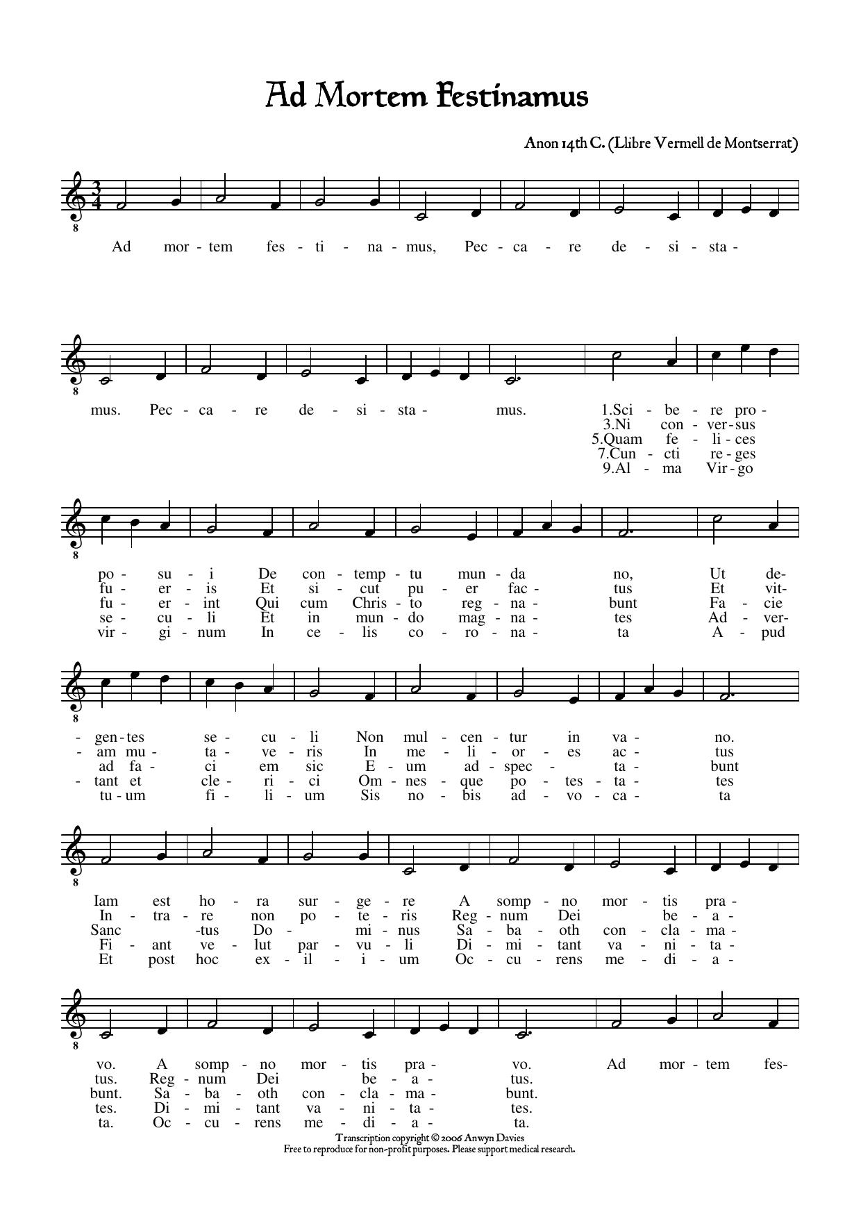 Score for Ad mortem festinamus