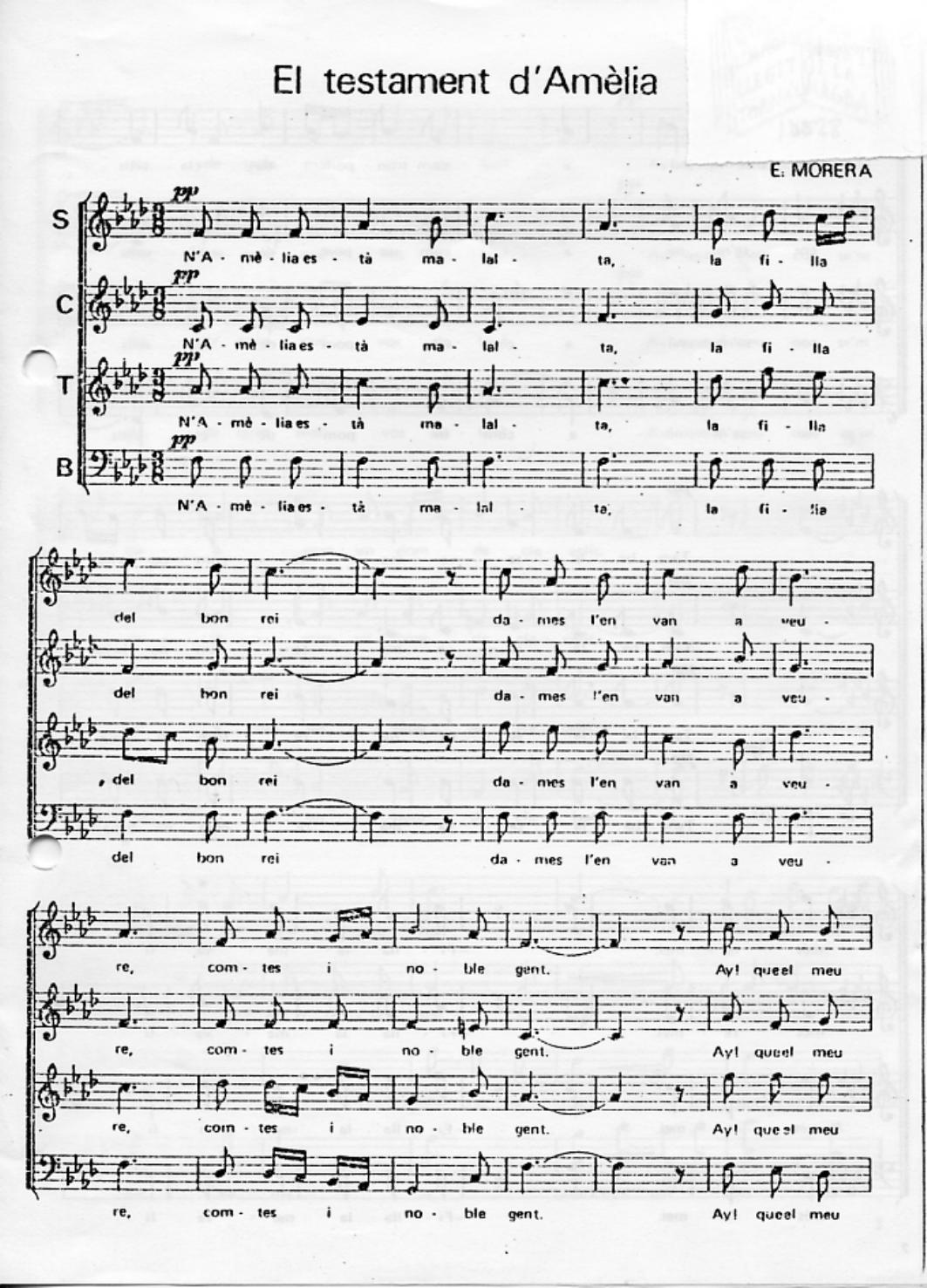 Score for El testament d'Amèlia