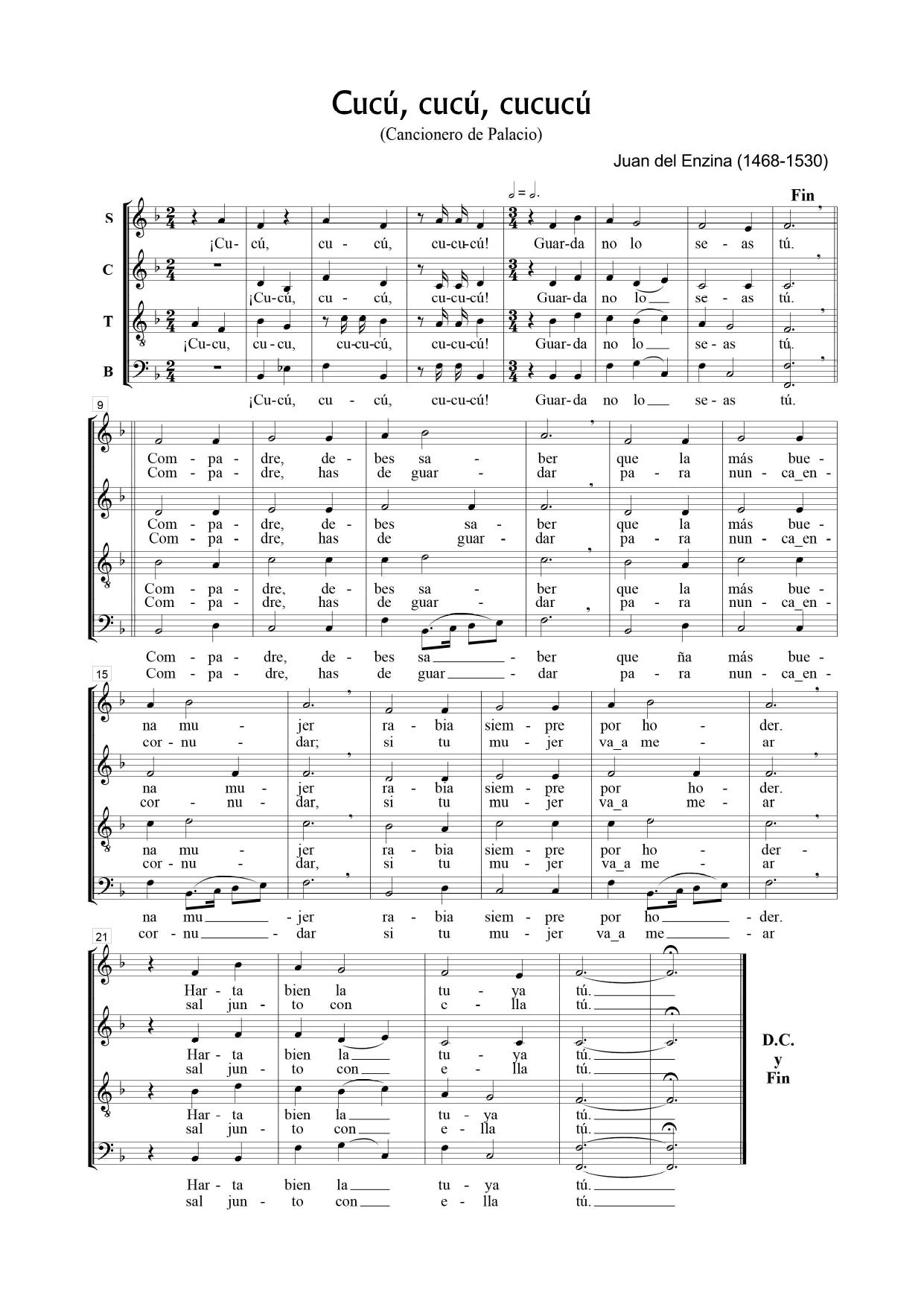 Score for Cucú, cucú, cucucú